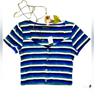 ABERCROMBIE & FITCH Striped Button-Up Crop Top